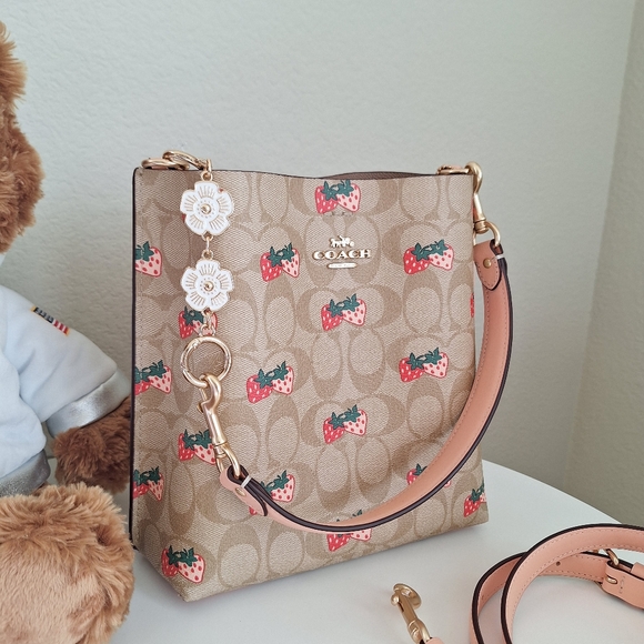 NWT Coach CB602 Mollie Bucket Bag 22 In Signature Canvas With Strawberry Print - Picture 2 of 11